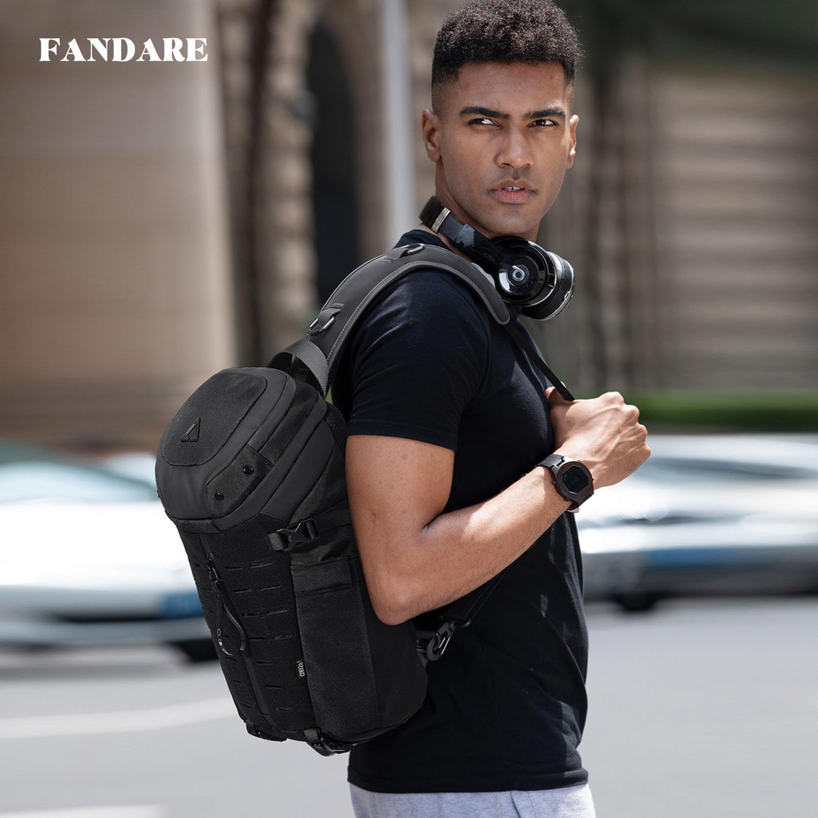 FANDARE Sac poitrine homme Sac bandoulière homme Sacoche homme bandouliere Petite sacoche homme Grande Capacité Sling Bag pour Cyclisme Sport Voyage Excursion