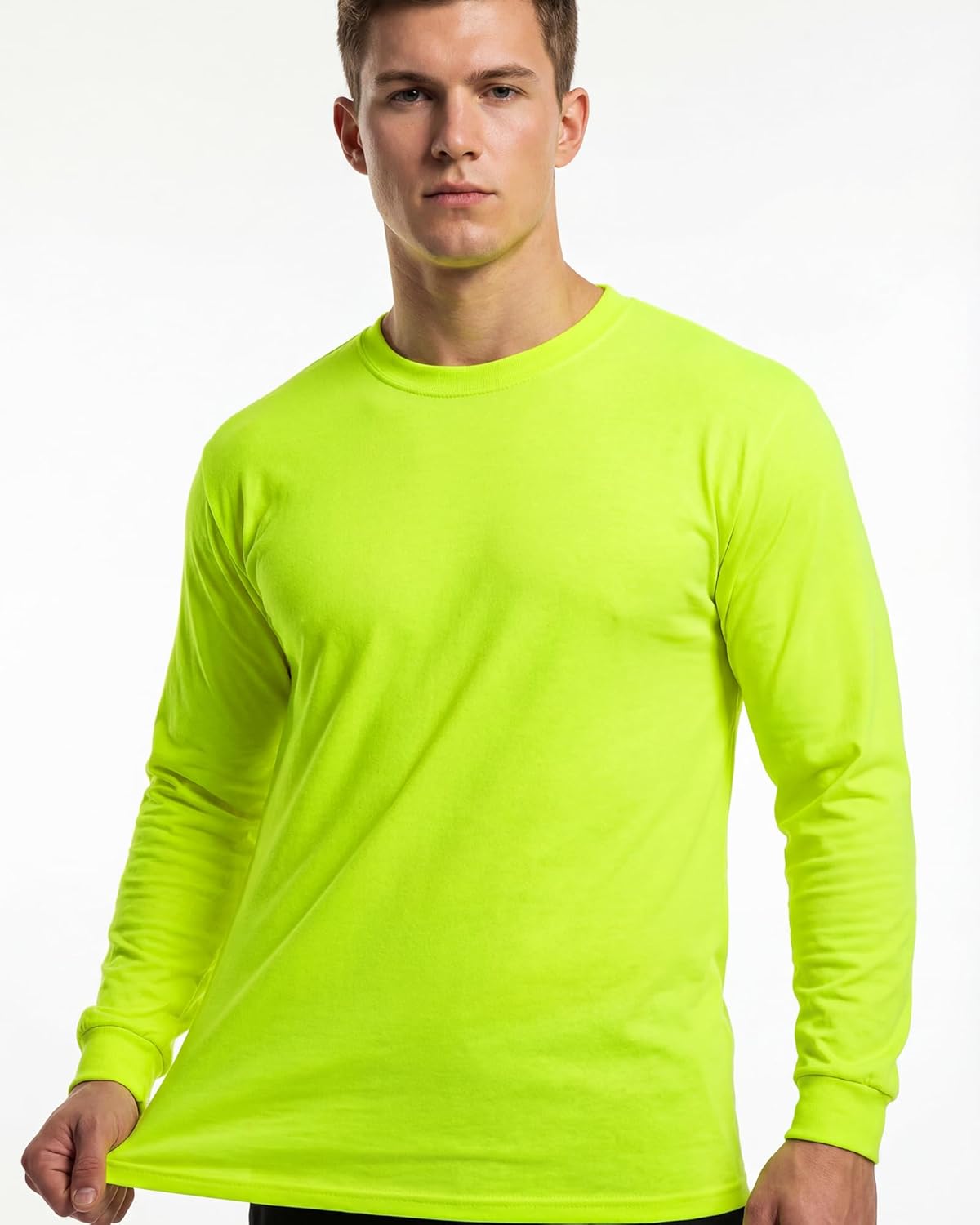 JaGely 10 Pcs Long Sleeve High Visibility Shirt Bulk Men Safety Hi Vis Construction Work T-Shirt Pullover Crewneck Sweatshirt