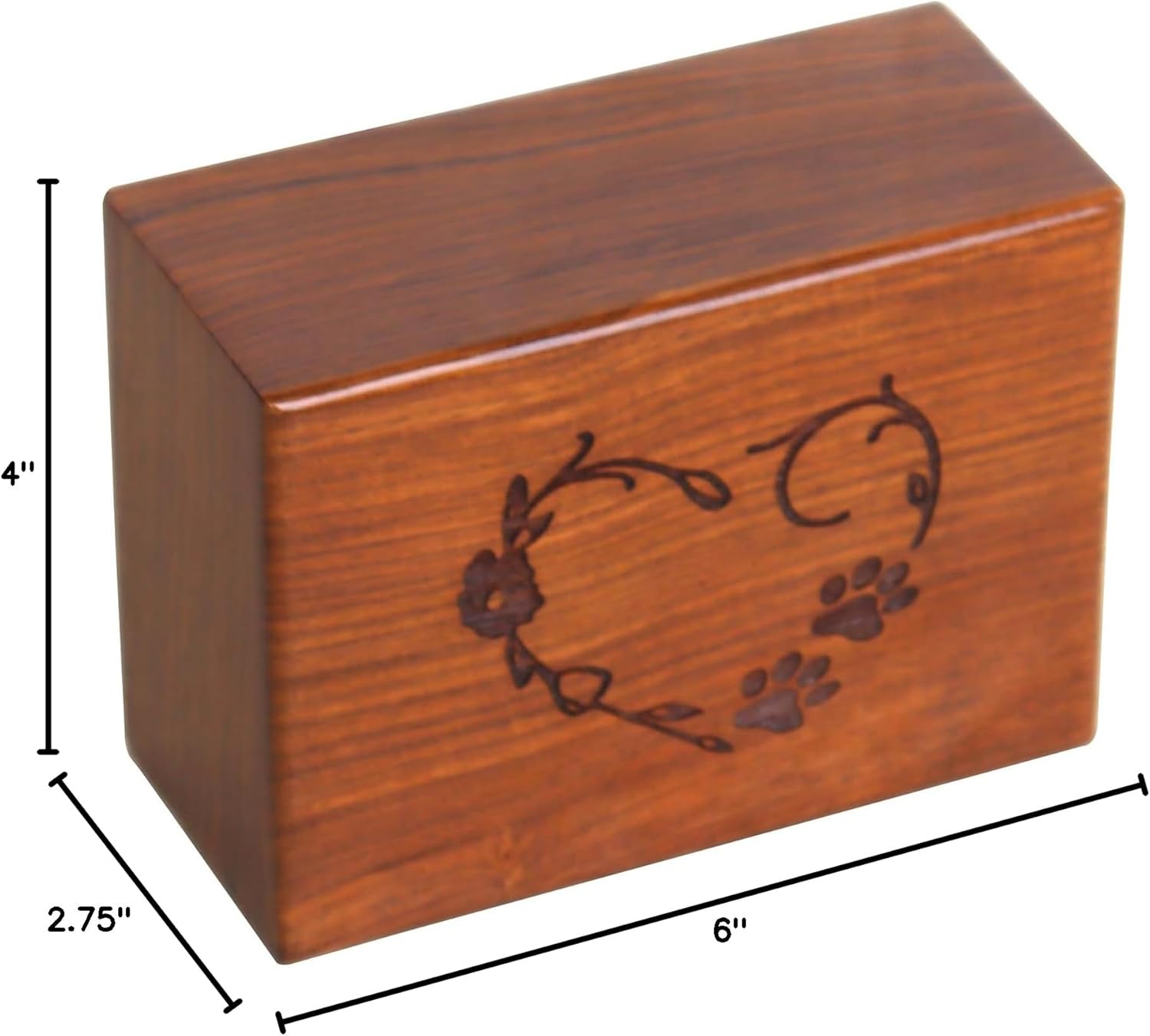 Wooden Urn Box For Pet Ashes | Handmade Rosewood Keepsake Urns (6 x 4 x 2.75)