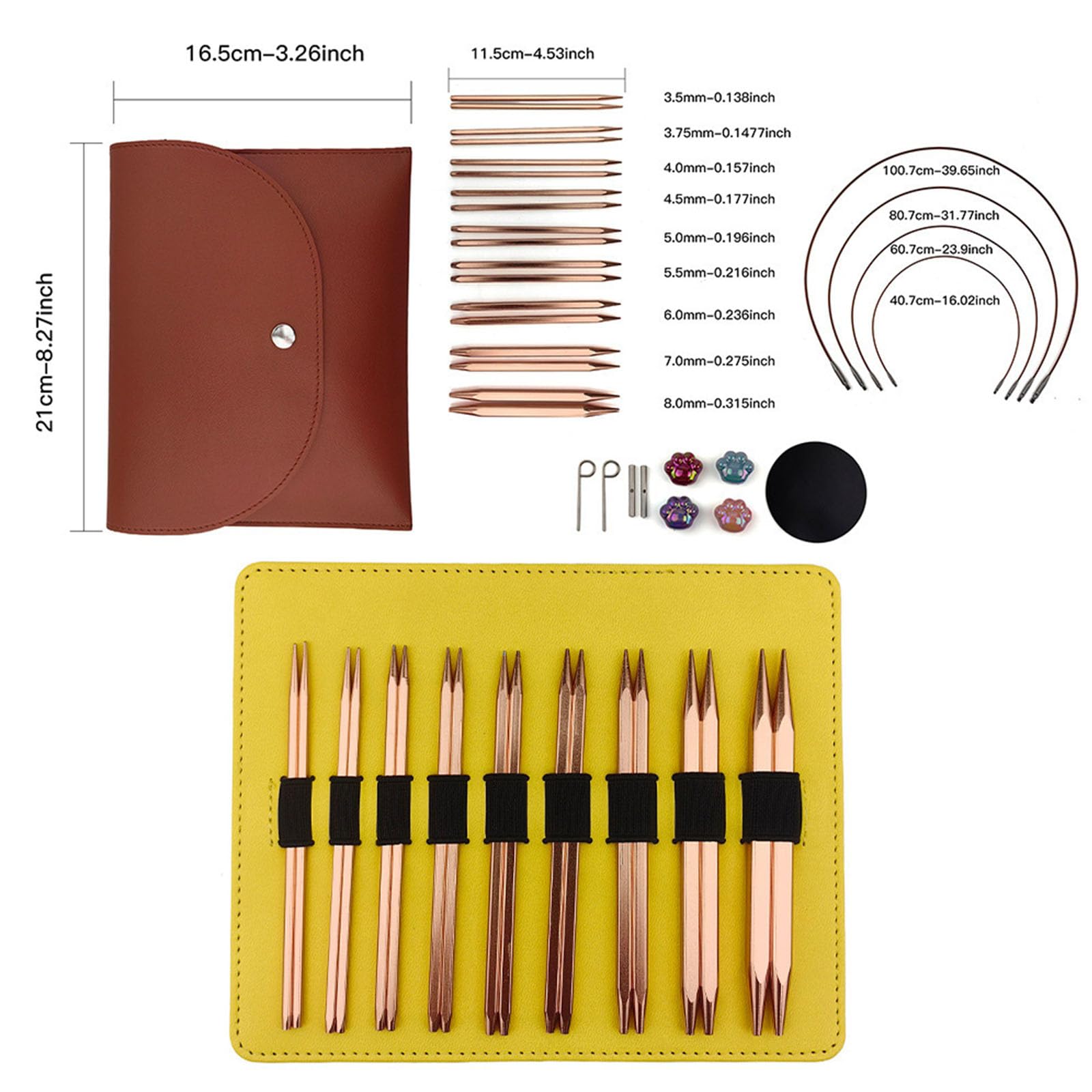 Rundstricknadel Set mit Etui und Zubehör, Größe von 3, 5 mm bis 8, 0 mm, Stricknadel, Häkelnadel, austauschbares Rundstricknadel Set