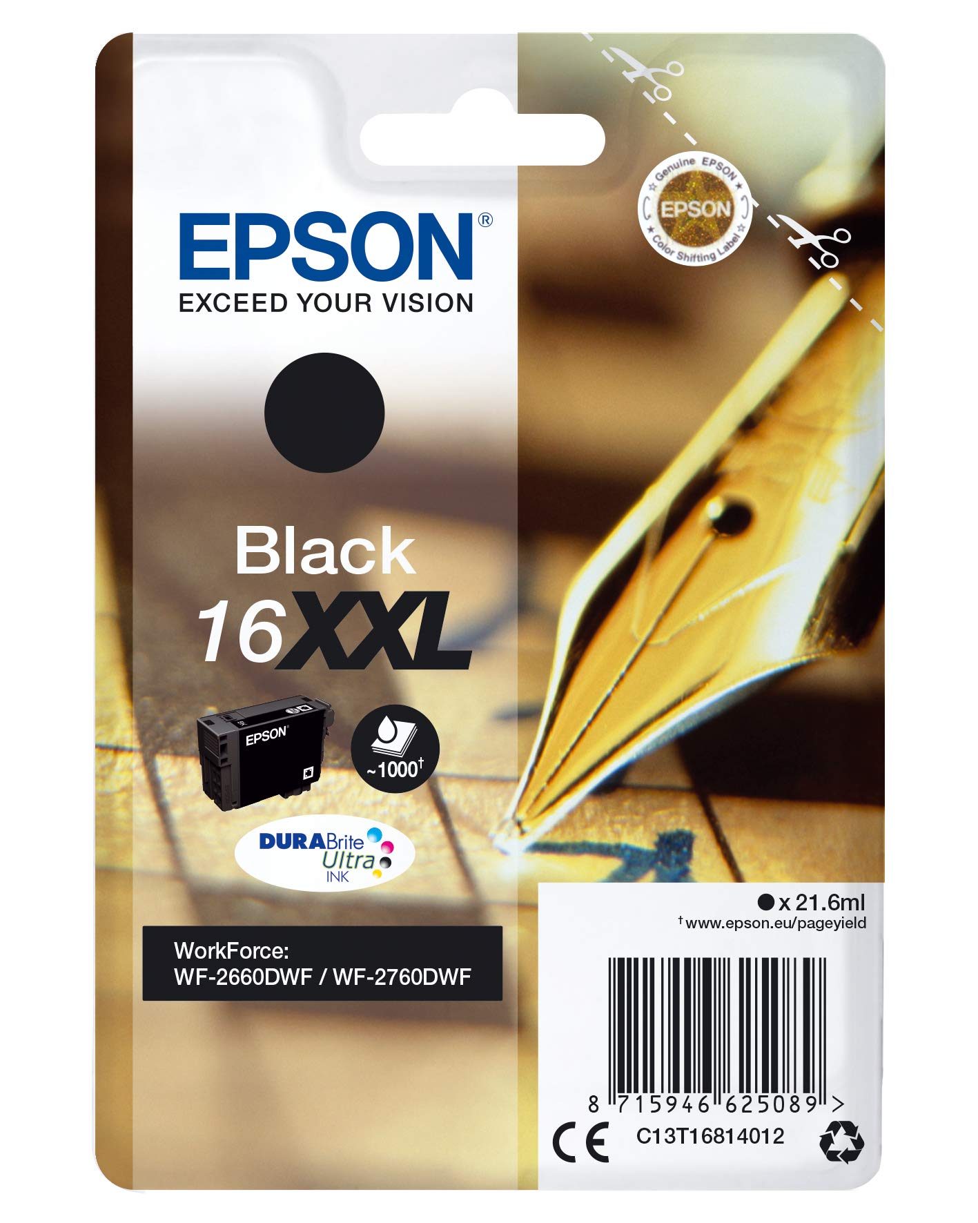 EpsonC13T16814010 Ink Cartridge Black - Workforce WF-2660DWF, High Yield (XL))