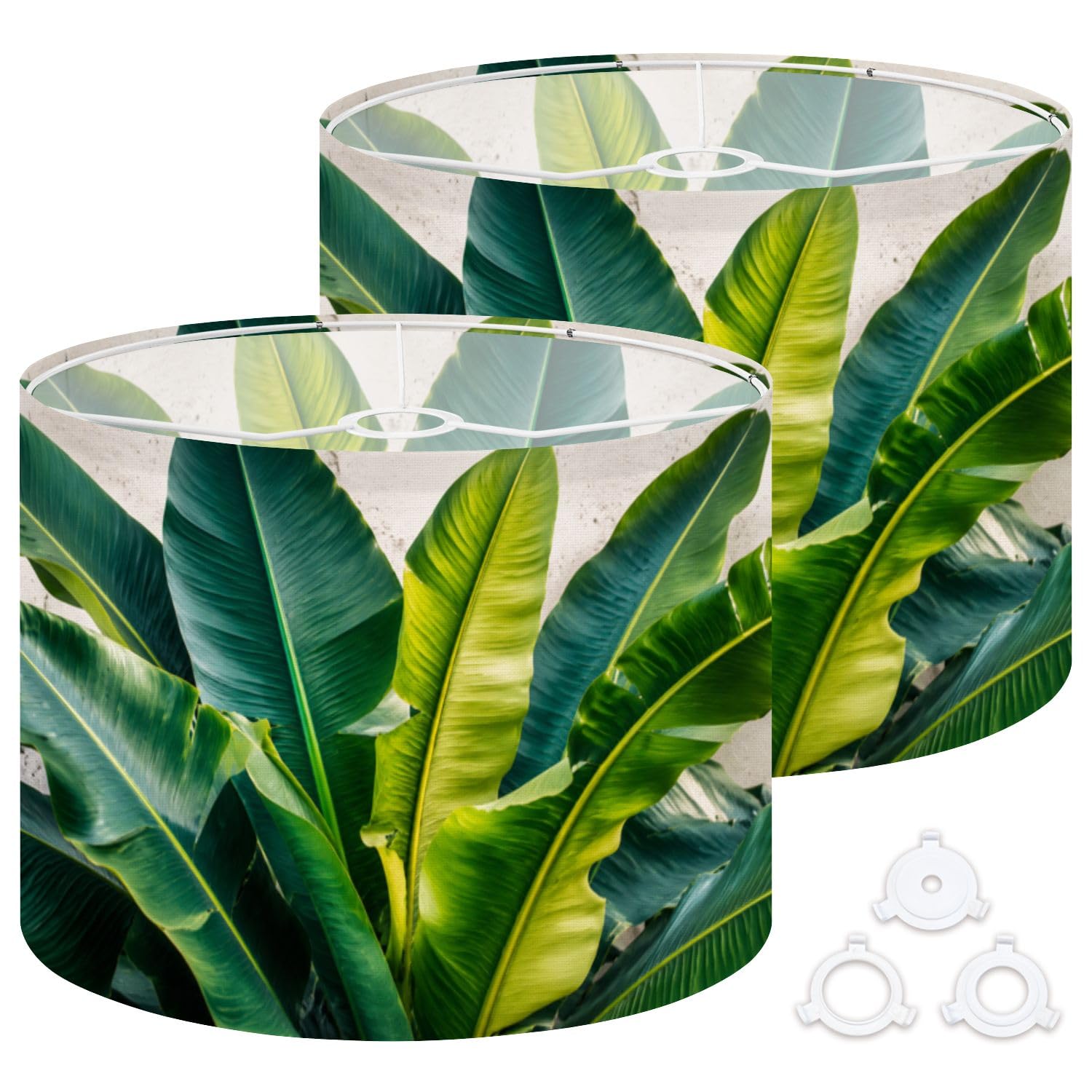 Drum Lamp Shades Tropical Banana Leaves 13"x13"x10" Medium Lampshade DIY Replacement Lamp Shade for Table Lamps Floor Lamps Required Assembly