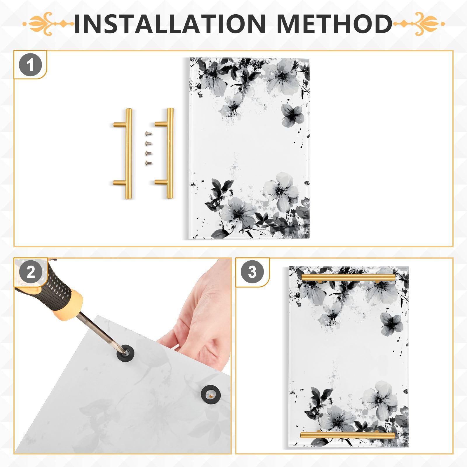 BOESI Watercolor Flower Tray, Tray with Handles, Countertop Organizer, Decorative