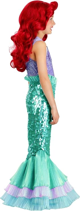 Girl's Disney The Little Mermaid Ariel Costume with Wig Kids Halloween Dress with Sequins and Organza Fins