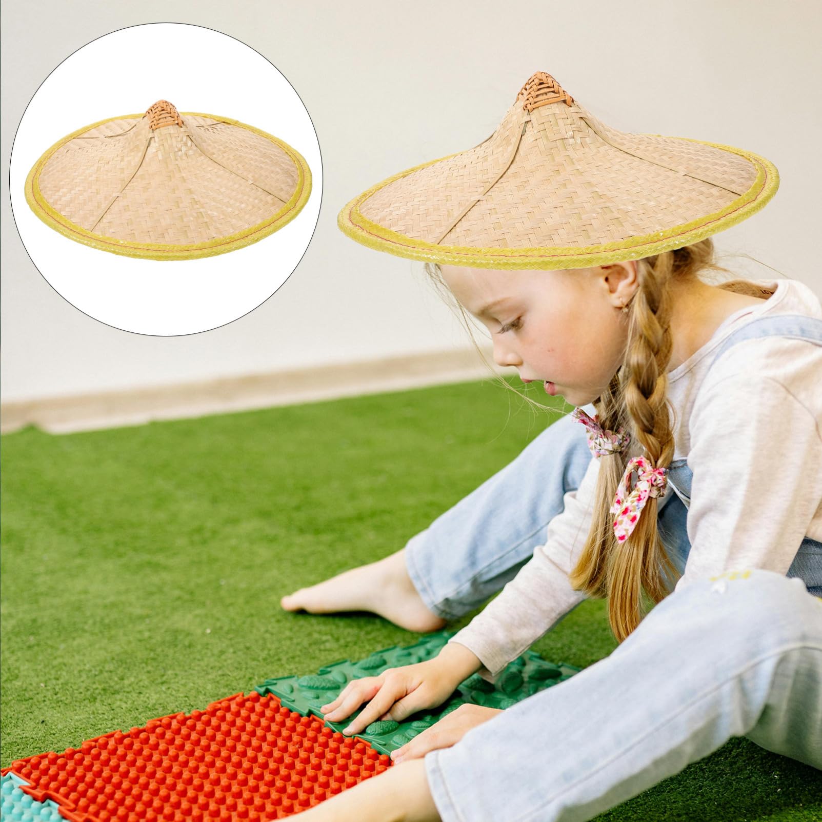 Party Strohkegelhut Bauernkostümzubehör Weben Anti Hut Japanischer Rain aus Orientaler Ninja Kind Hüte Chinesischer Haushalt Strohhut Asiatischer Prop Kuli Sommerhut Konischer