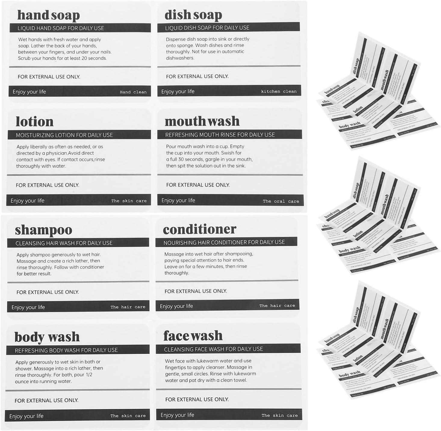 Waterproof Bathroom Labels 32 PVC 4 Sets for Bottles, Matte