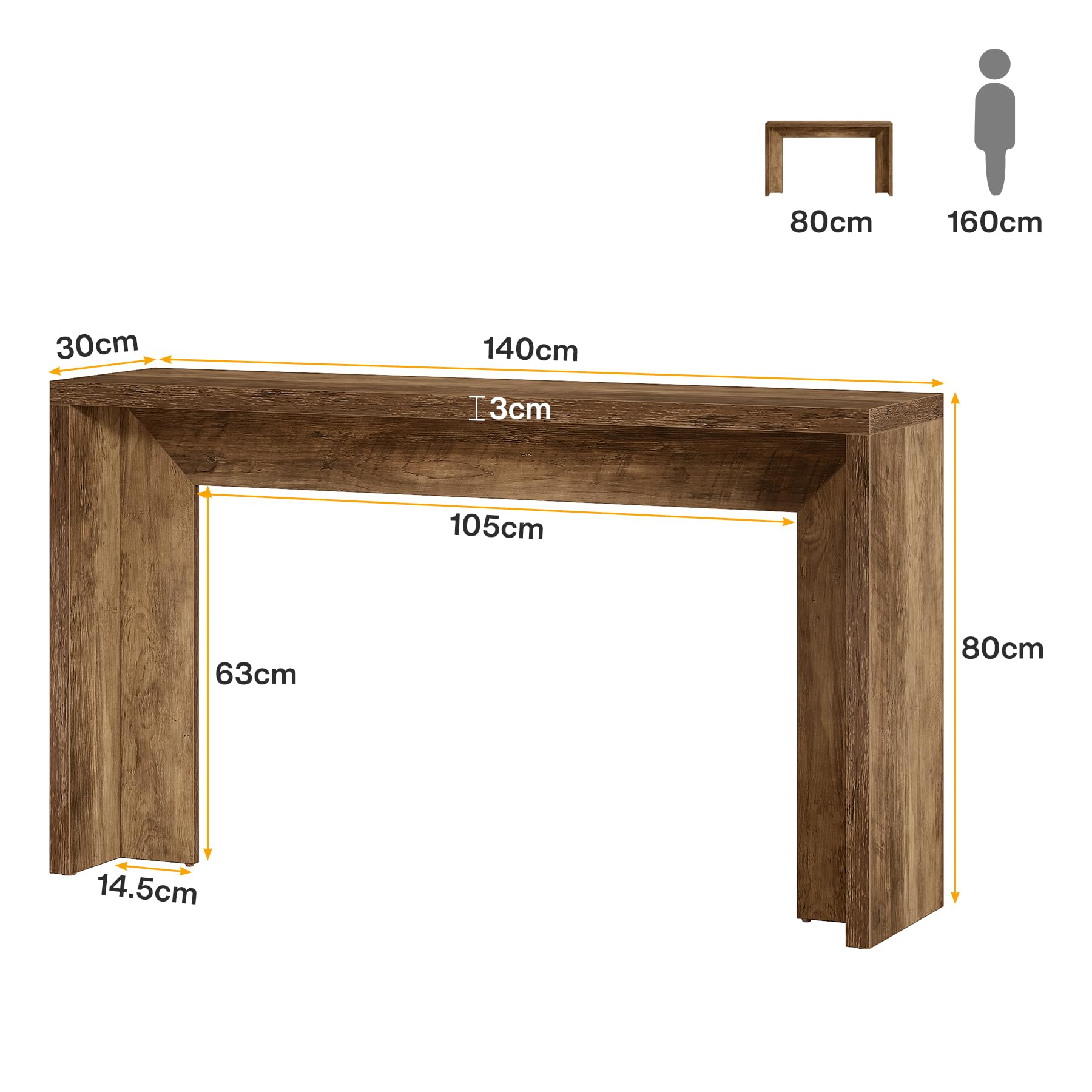 Tribesigns Tavolo consolle da fattoria da 140 cm con contenitore, tavolo da divano in legno marrone rustico per ingresso, ingresso, corridoio, soggiorno, facile da montare