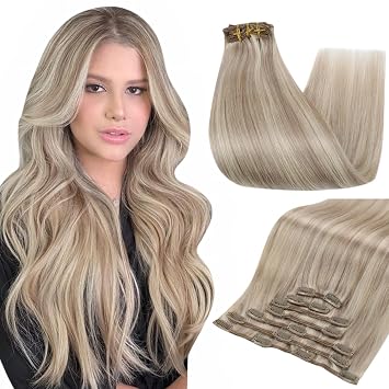 Full Shine Total 2 Packs 18&20 Inch #18/613 Clip in Hair Extensions 7pcs