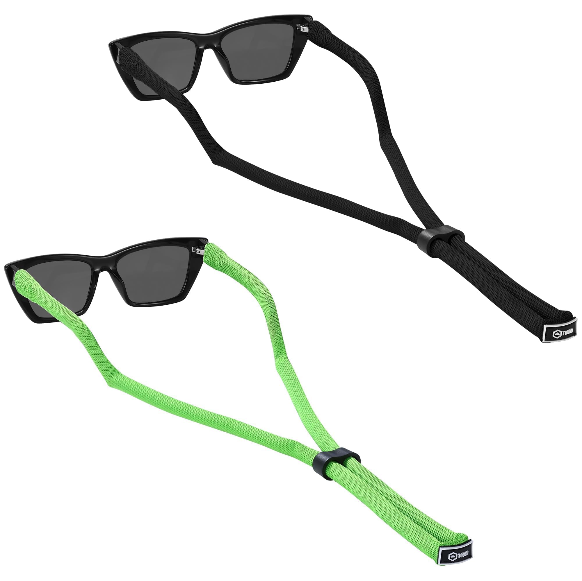 Tough Headwear Floating Sunglass Straps - Sunglasses Around Neck Strap - Eye Glasses Holders - Water Sports or Outdoor Activities Sun Glass Lanyard - Pack of 2 - Black and Green
