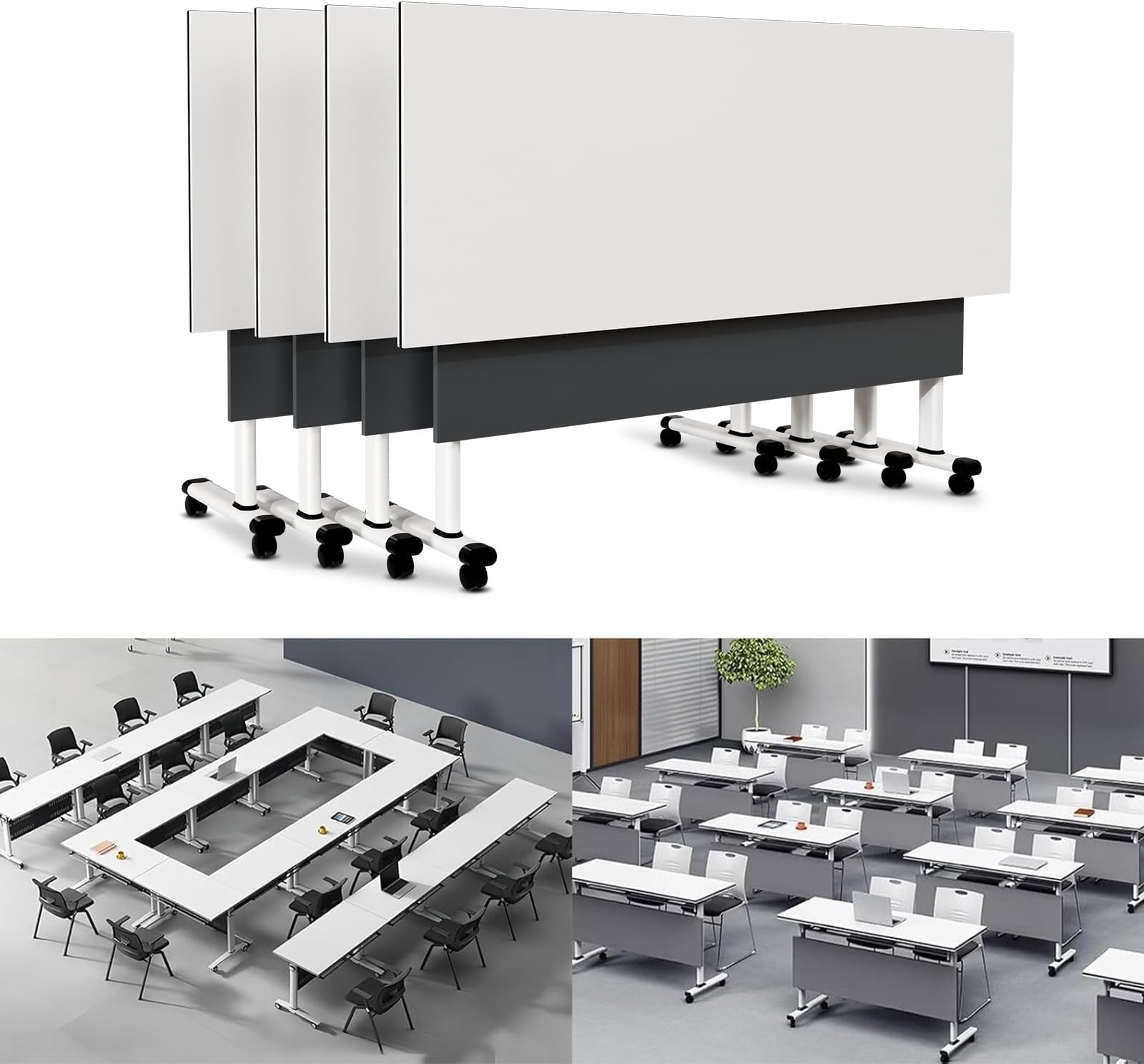 Folding Conference Table Modern Large Mobile Meeting Table Rolling Conference Room Tables with Wheels Seminar Tables for Office Training Classroom (4, Deep Grey, 47.2" D X 23.6" W X 29.5" H)