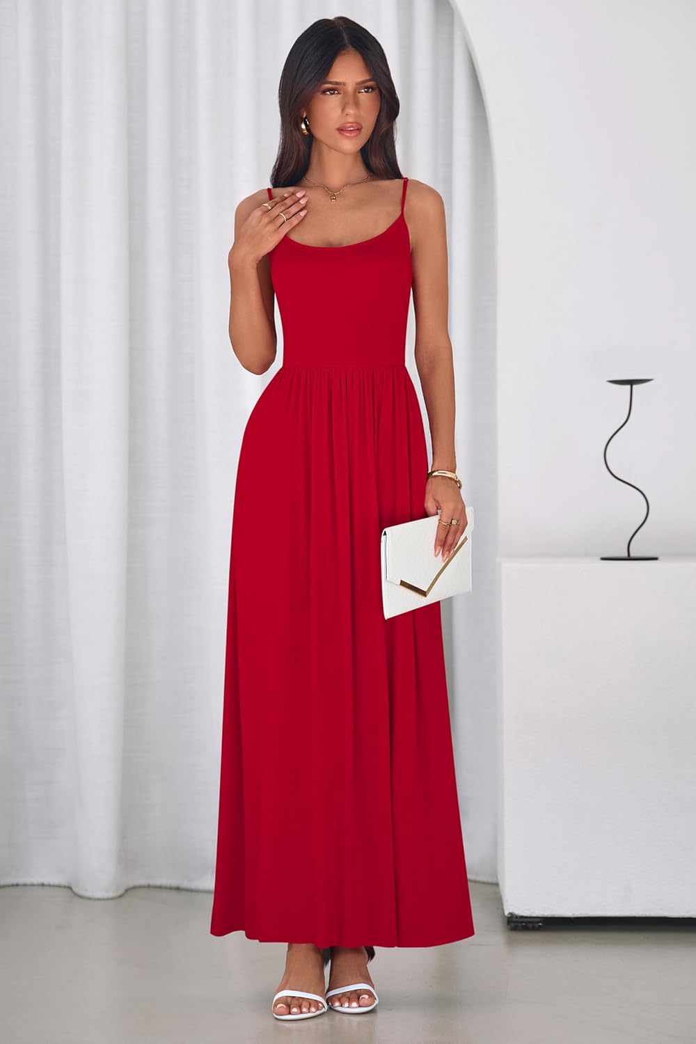 PRETTYGARDEN Womens Spaghetti Strap Maxi Dresses Sleeveless Summer Dress Long Casual Knit Flowy Beach Sundresses with Pockets - Image 3