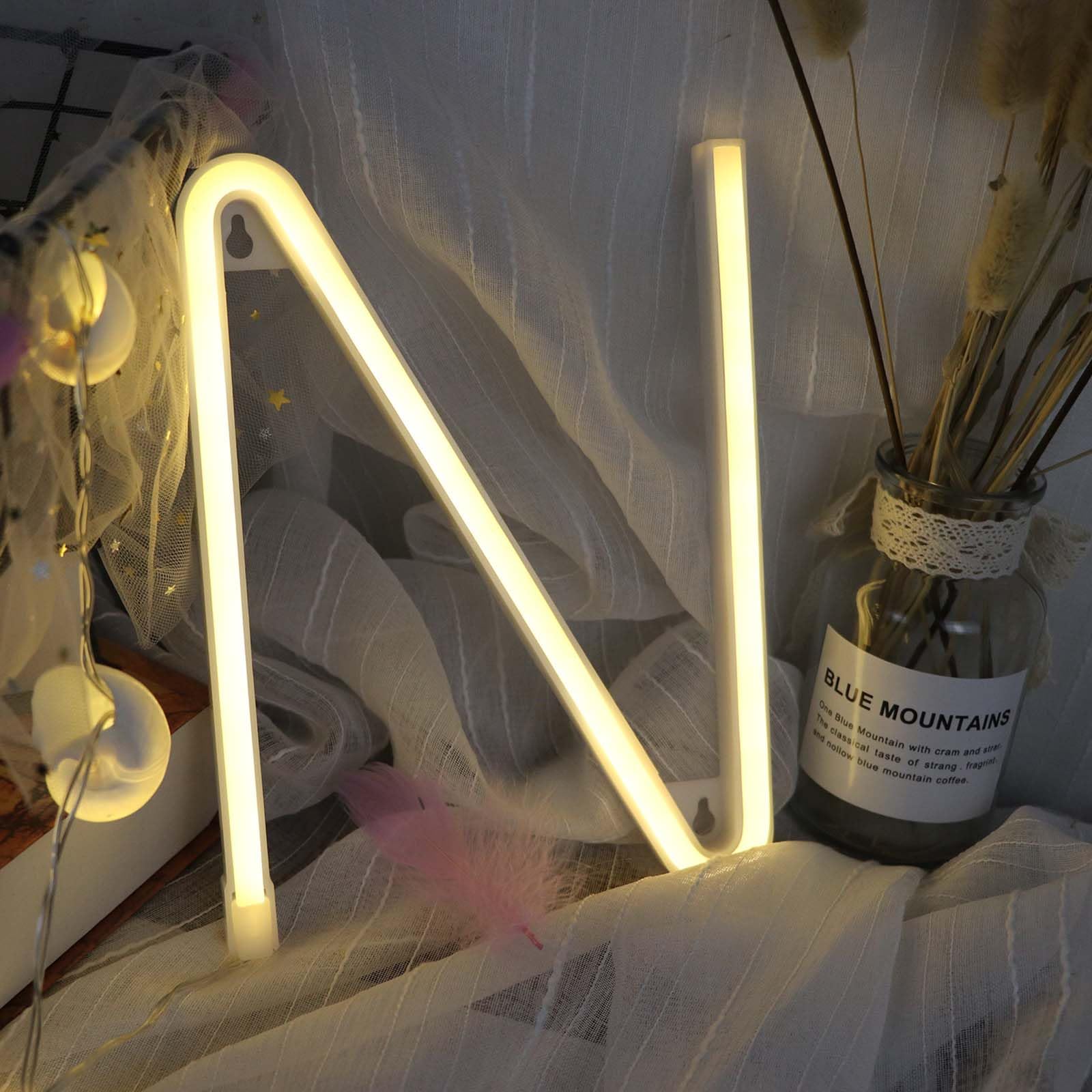 Battery & USB Powered Neon Light Sign - Warm White LED Letters for Wall Ideal for Bedroom Decor Wedding Shop Cafe Home Party Background（Letters N) — image 1