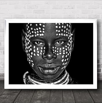 Fingerprint Designs Karo Girl Ethiopia Eyes B&W Face Dots Dot Dotted Native Wall Art Print