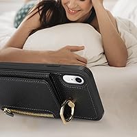 Vista 5 de Funda para iPhone Xr con Portador de Tarjetas, Funda de Teléfono para iPhone Xr con Correa Cordón Cruzado Anillo de Soporte, Funda Cartera Xr