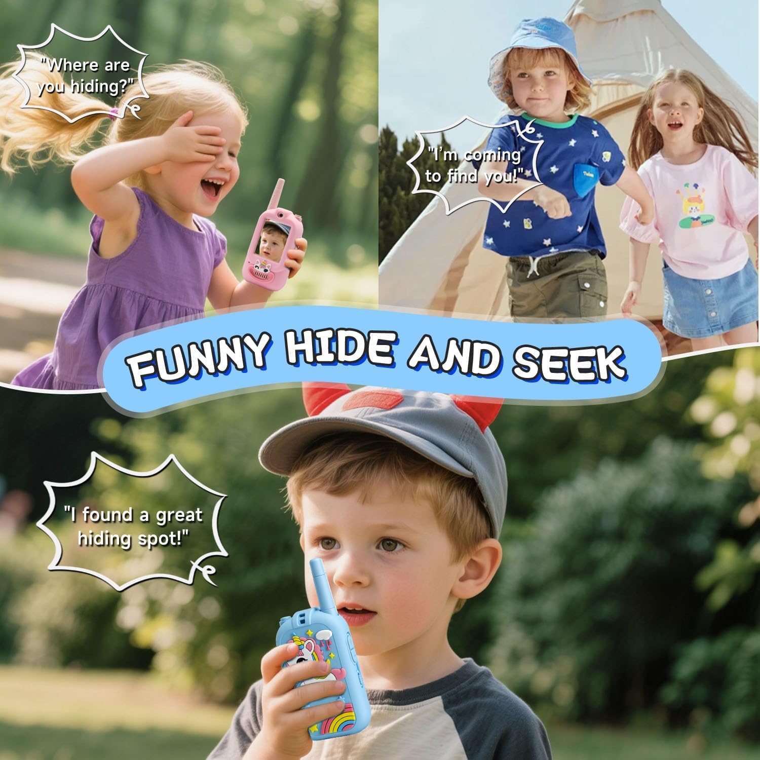 Video Walkie Talkies for Kids Ages 3-12, 2 Pack Rechargeable Video Intercom Toys with Camera, Indoor Outdoor Adventure Games for Family Camping Hiking Birthday Gifts for Boys Girls (New Blue/Pink)