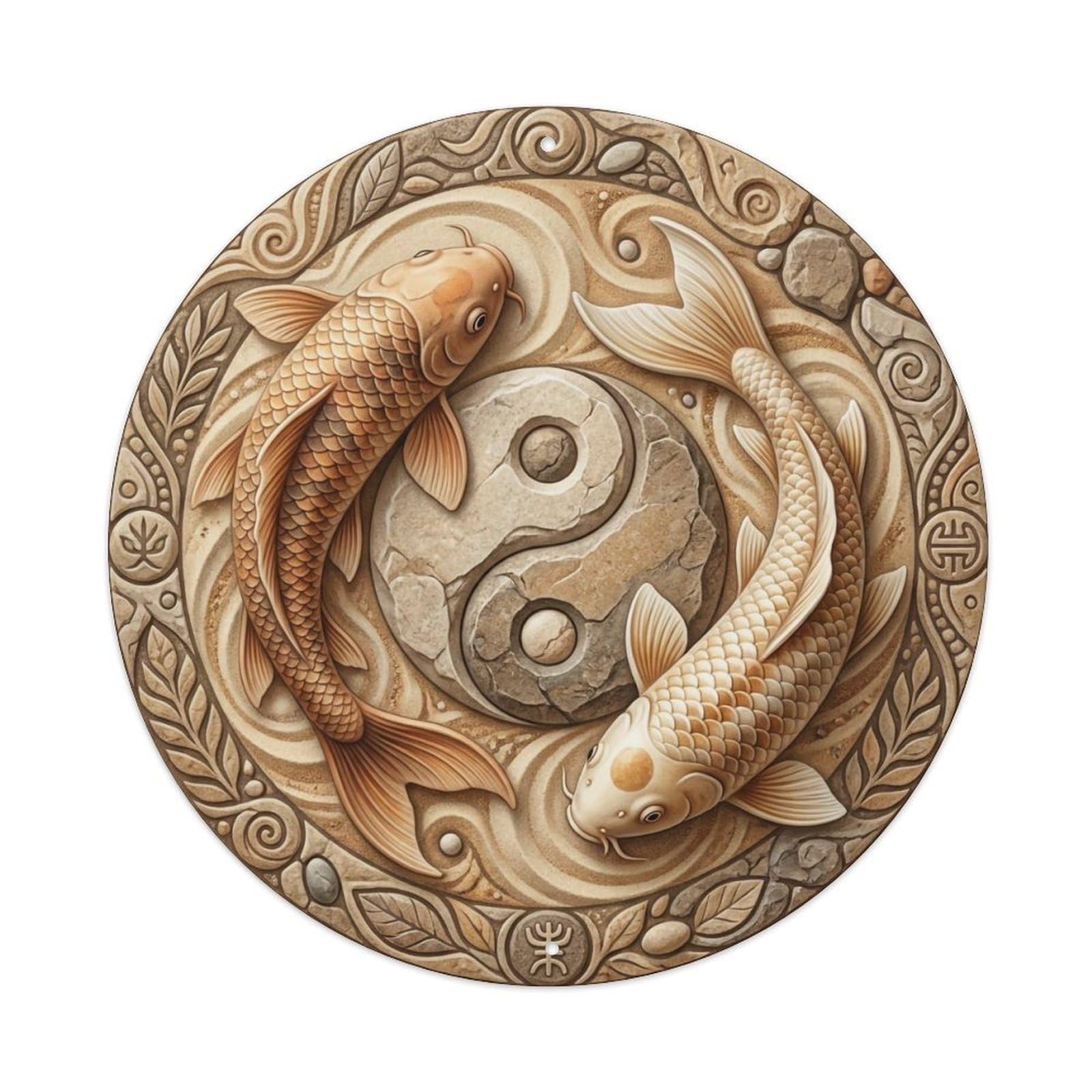 Tai Chi Koi Fish Sandstone Beige Desert Earth Natural Warm Metal Tin Sign