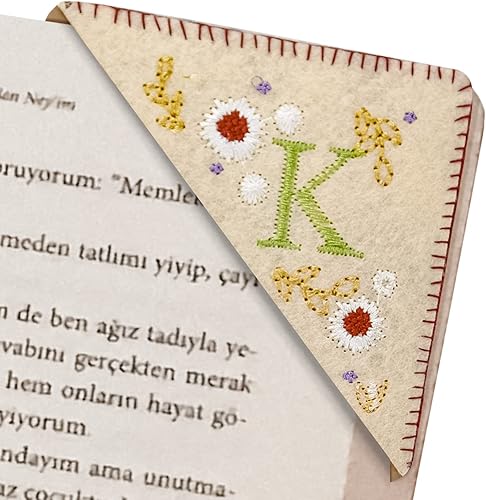 Miniatura 40 de Marcapáginas de esquina bordado, marcapáginas personalizadas con 26 letras de diseño de triángulo de fieltro, bordado y hecho a mano para tu placer