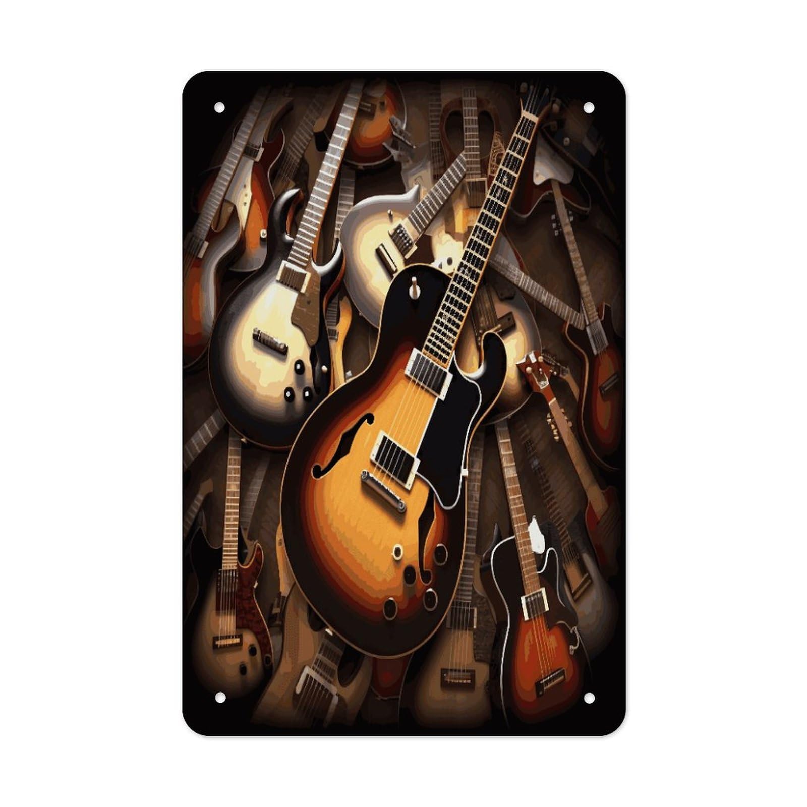 LDGSUPH Music Guitar Wall Art Prints Folded Edge Iron Sheet Painting with Holes for Wall Prints Decorative Picture Metal Signboard Decor Painting for Outdoor Indoor Wall Decor