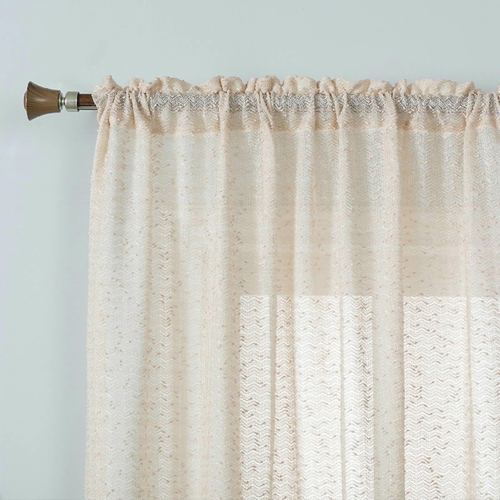 Beżowa półprzezroczysta zasłona o długości 148 cm zestaw 2 paneli, jednolity kolor kieszeń na karnisz zasłony okienne do salonu sypialni 106 cm szer. x 147 cm dł