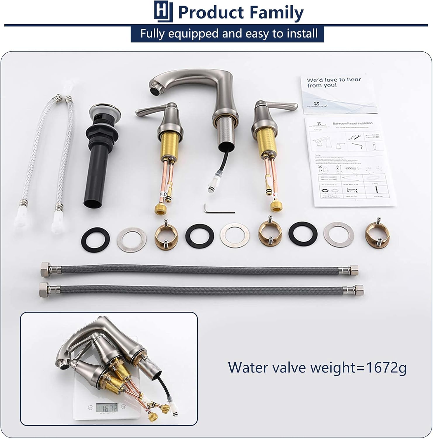 Fеаturеd Prоduсt HOMELODY Widespread 8 Inch Bathroom Faucet Lead-Free Lavatory Faucet with Pop Up Drain and Supply Hose, Brushed Nickel