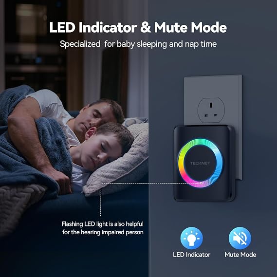 TECKNET Wireless Doorbell, IP65 Waterproof Wall Plug-in Door Bells