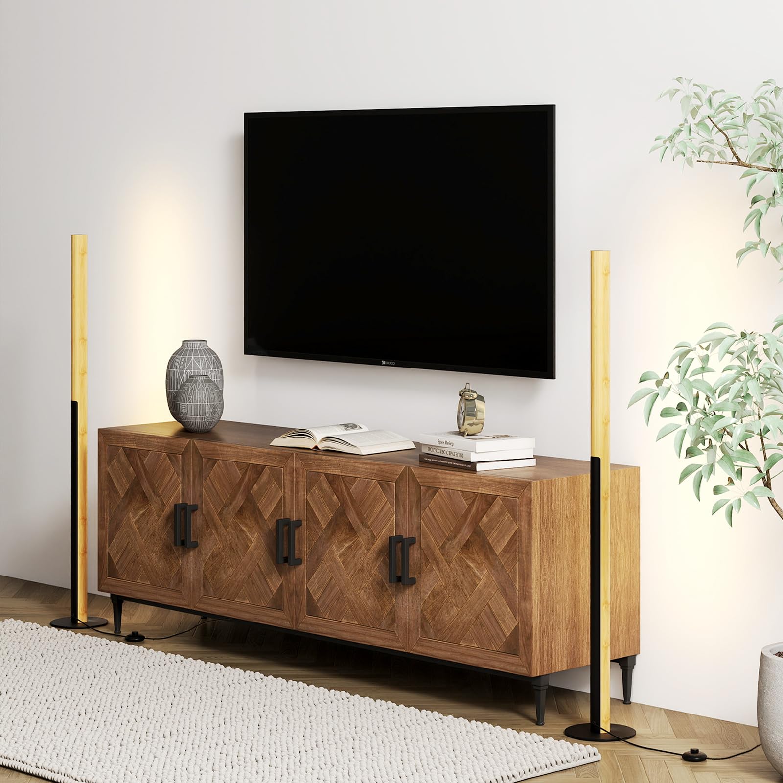 HOMASIS Lampada da Terra Alta 122 cm con 3 Colori e Luminosità Regolabile, Piantana LED in Bambù, Lampada da Lettura Dimmerabile con Interruttore a Pedale per Soggiorno, Camera da Letto e Ufficio