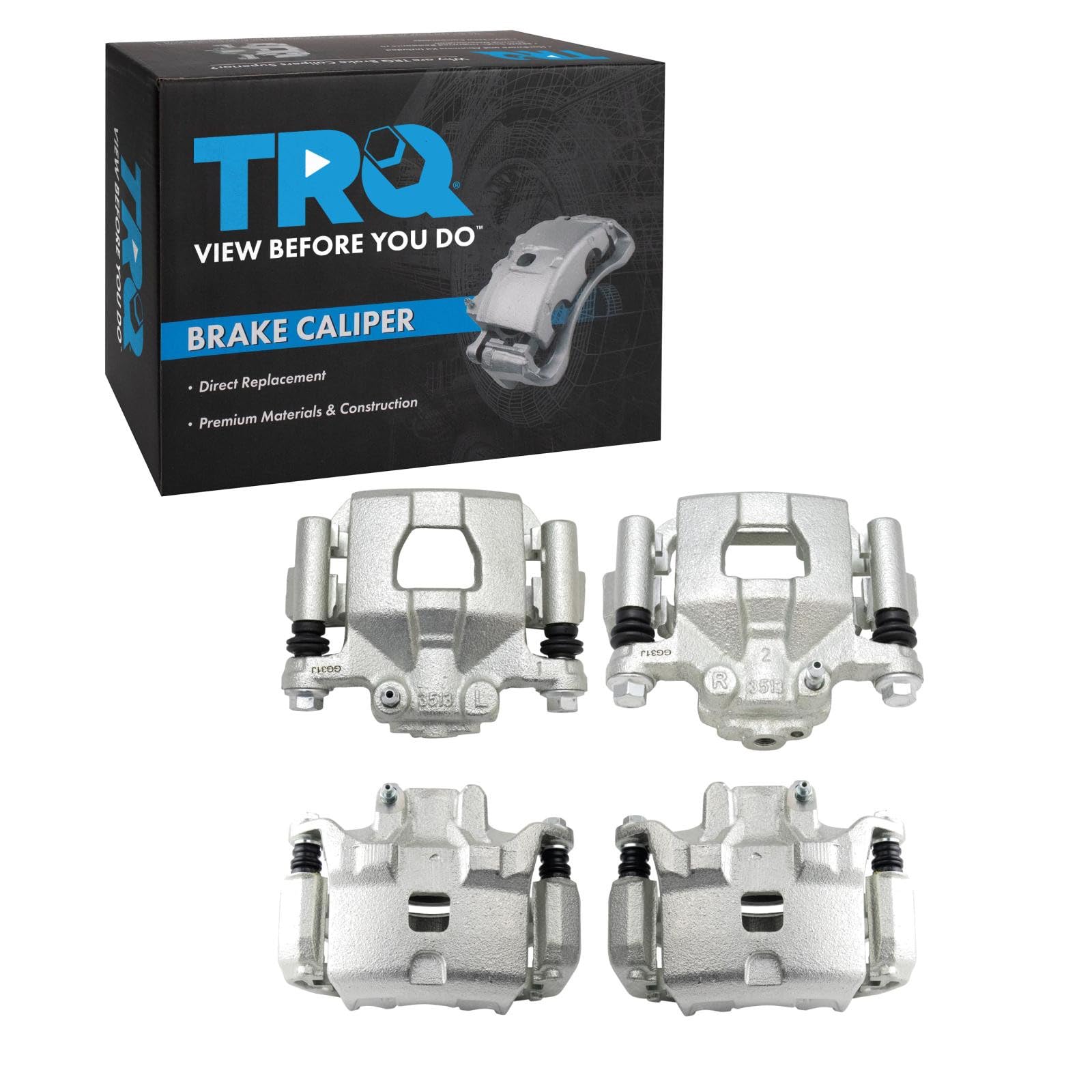 TRQ Front and Rear Brake Caliper Set Zinc Coated Brackets Compatible with 2002-2006 Nissan Altima 2003 Nissan Maxima