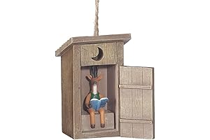 3.5in Festive Outhouse with Deer Inside Resin Hanging Christmas Ornament