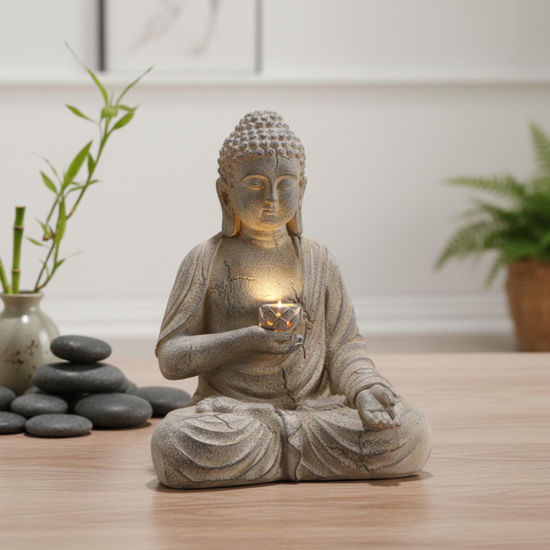 Statua di Buddha solare, decorazione per meditazione all'aperto in resina per giardino Zen