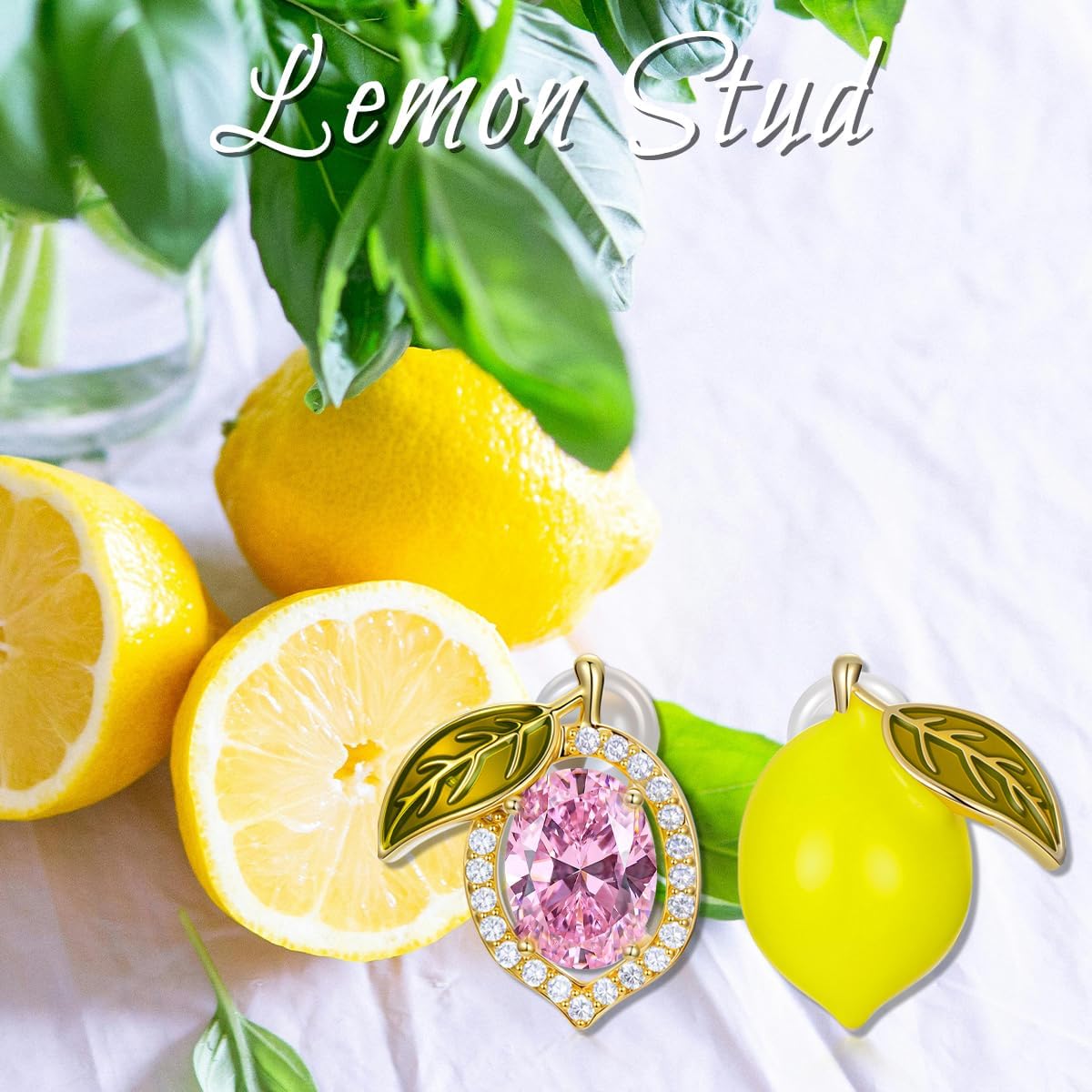 Lemon Earrings with Crystal Hypoallergenic Cute Lemon Jewelry Gift for Women - Image 3