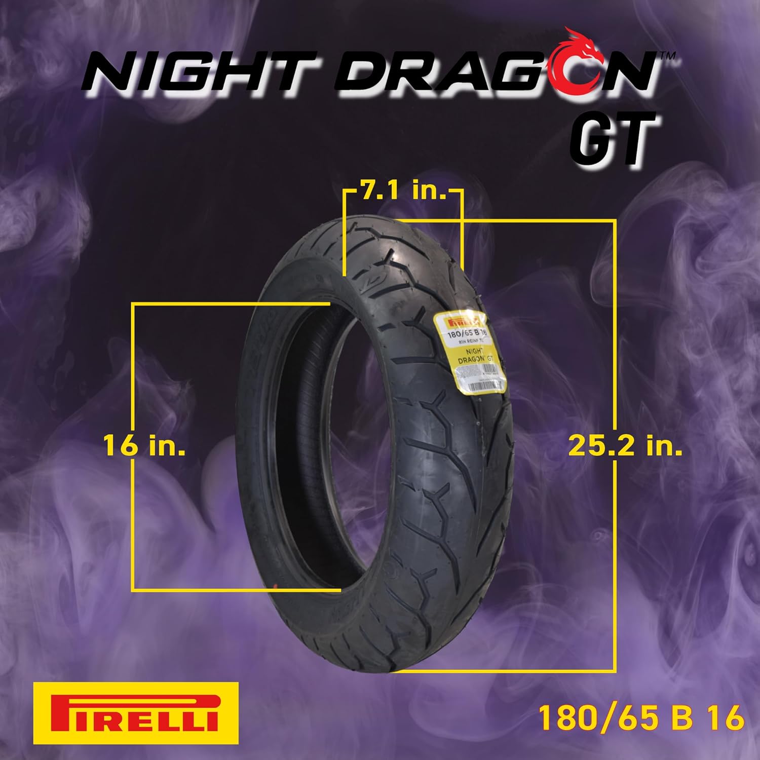 Pirelli Night Dragon GT 180/65B16 M/C 81H REINFTL Cruiser Motorcycle Rear Tire - Superior Traction & Handling for High-Performance Cruisers w/Keychain