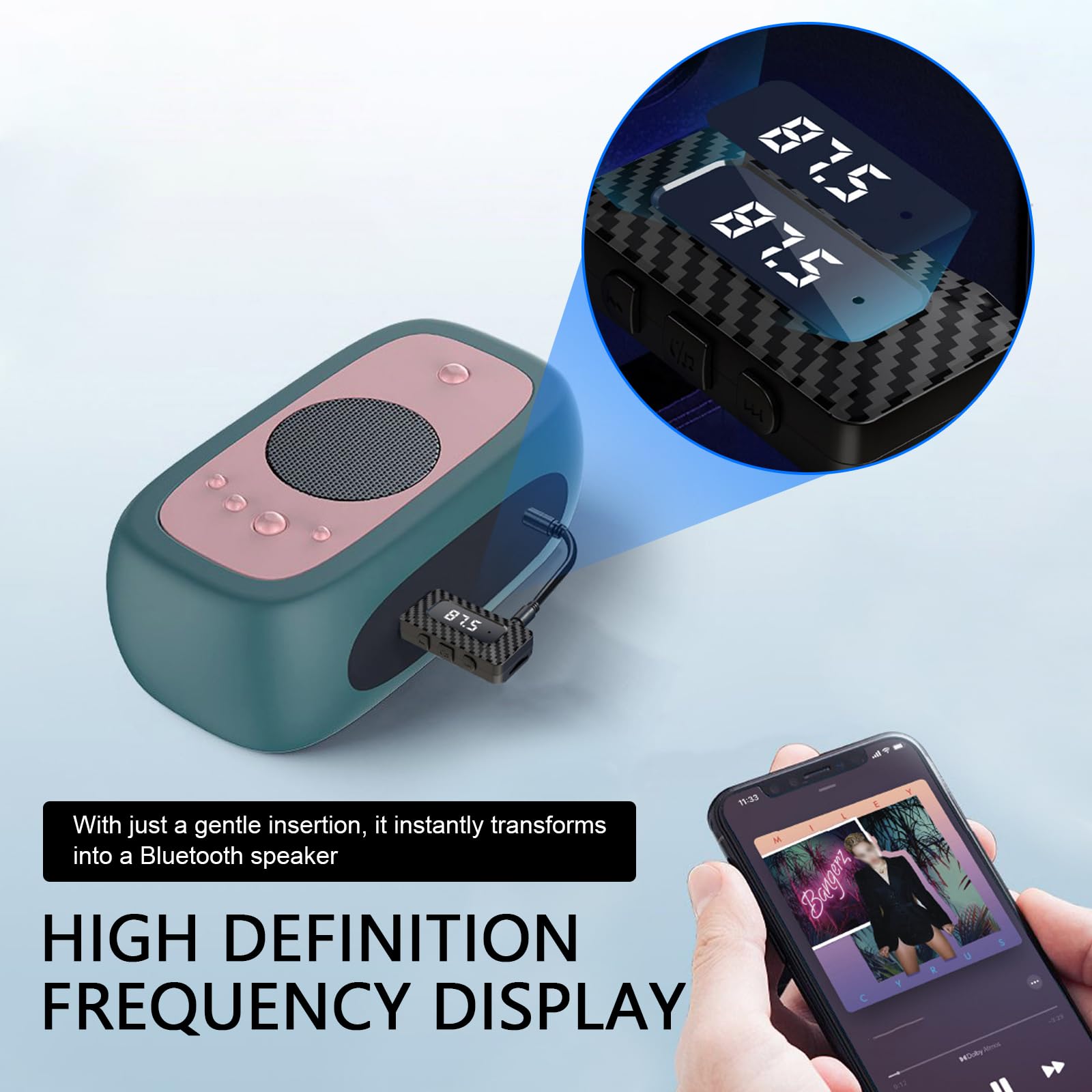USB Bluetooth Empfänger für Auto, Bluetooth 5.3 Wireless Audio Adapter, USB Netzteil 3.5mm Aux Jack Adapter, FM + AUX Transmitting Signal Receiver, für Auto Stereo Sound Home Stereo PC (Schwarz