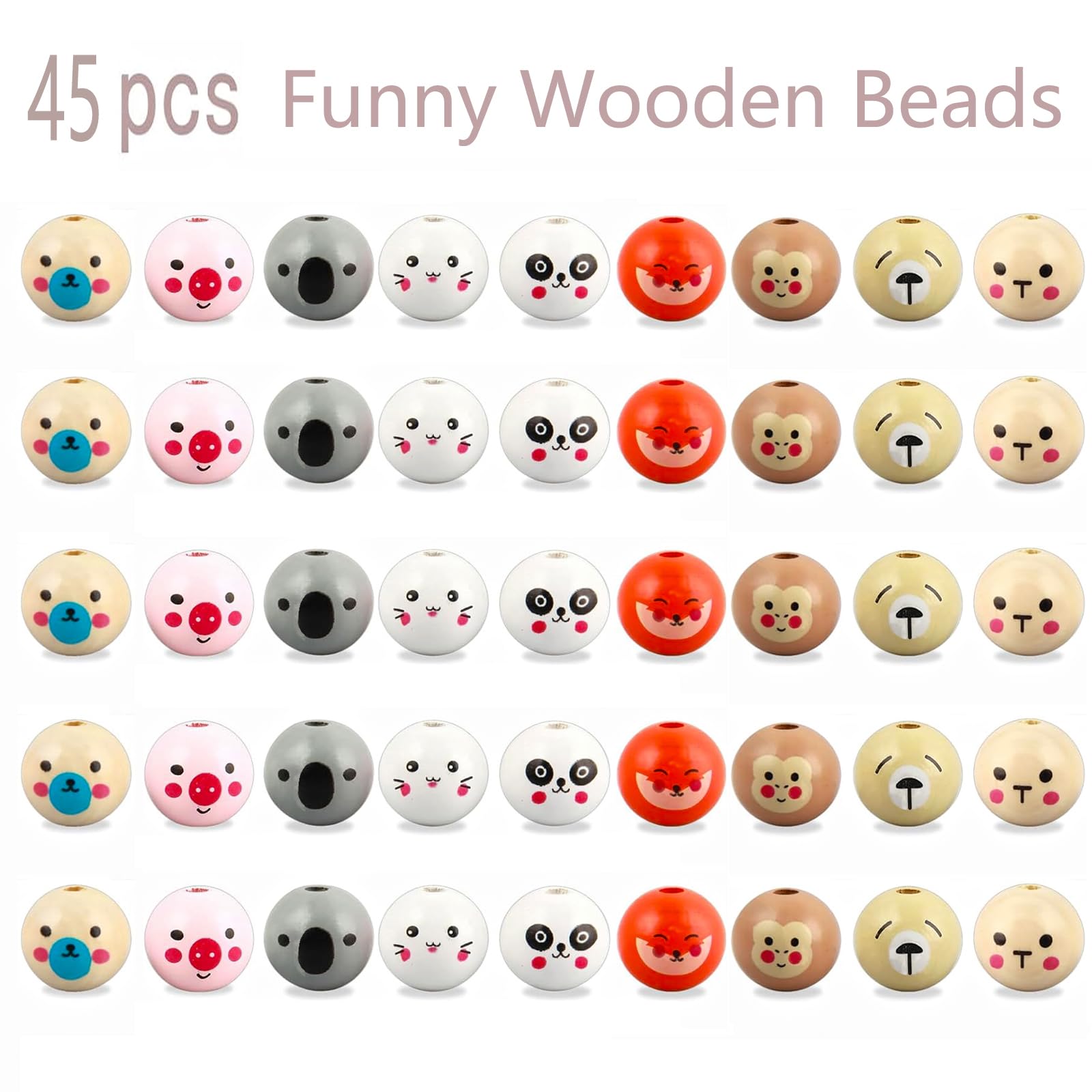 40 Holzperlen Mit Smiley-Gesichtern – 20 Mm Durchmesser, 2 Designs, Für Schmuck, Glückswürmchen & DIY