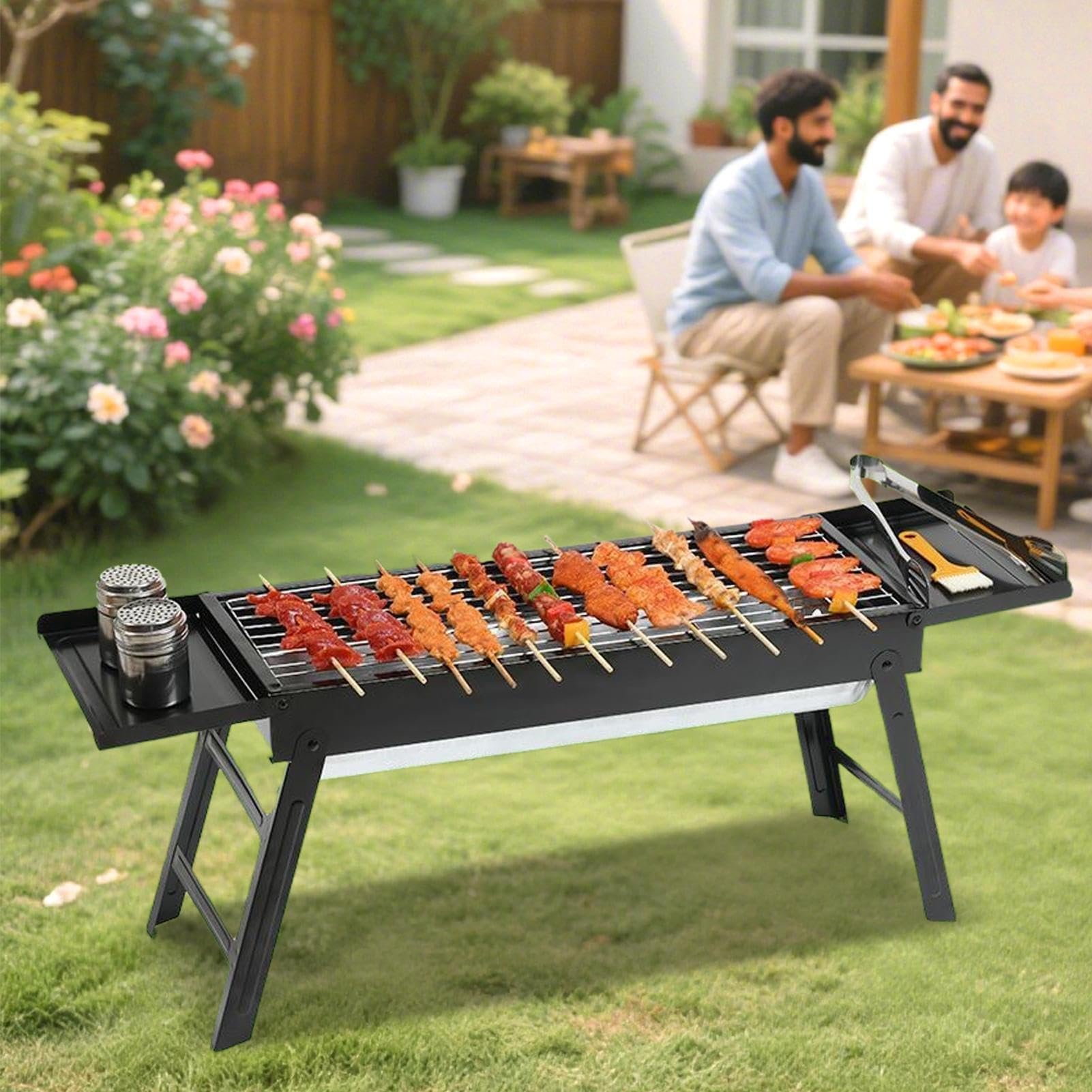 Kompaktowy przenośny grill na węgiel drzewny, składany sprzęt do grillowania do gotowania na świeżym powietrzu, łatwa konfiguracja konstrukcja stalowa, idealny na kemping, piknik na plaży i ogrodzie