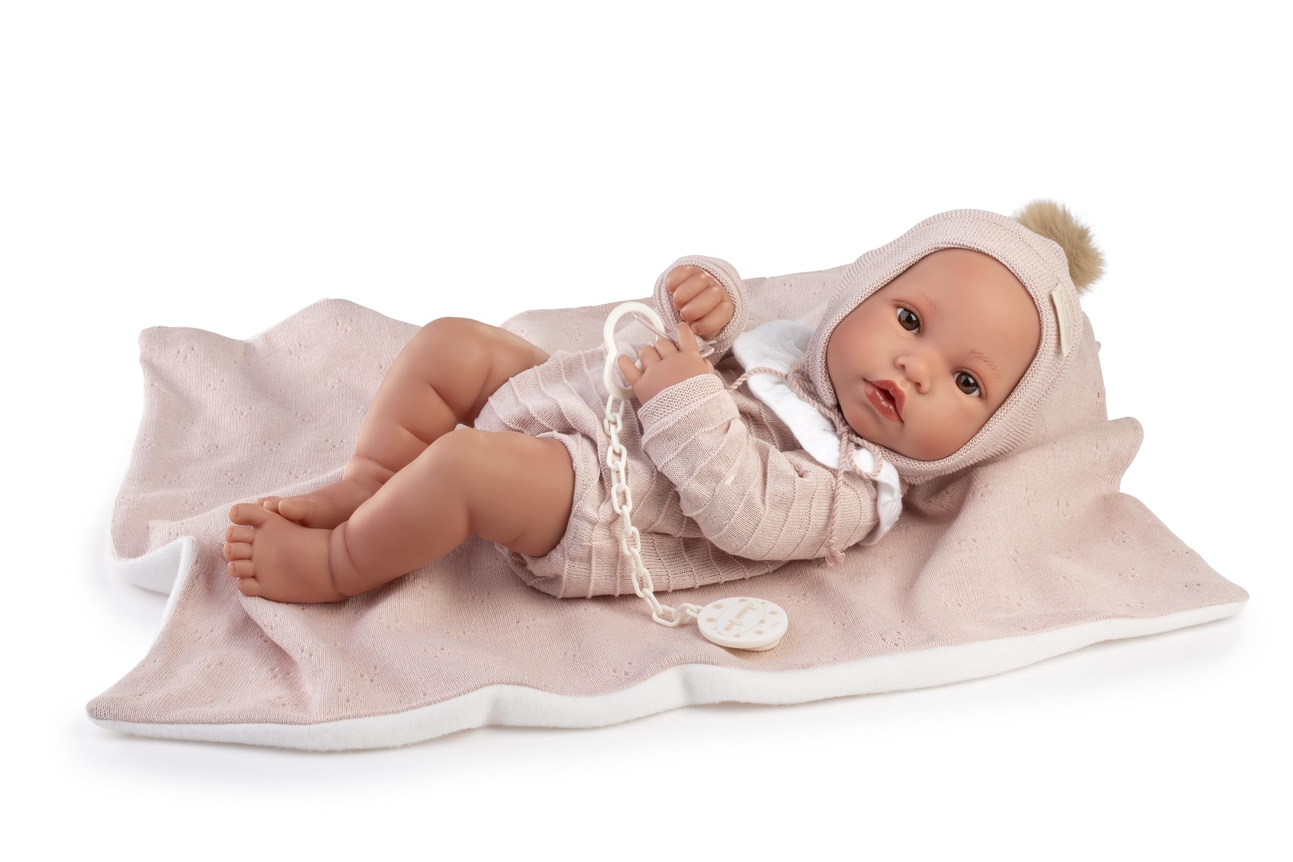 Antonio Juan Neugeborene Erika Puppe mit rosa Kopftuch, realistische Babypuppe mit Decke und Zubehör
