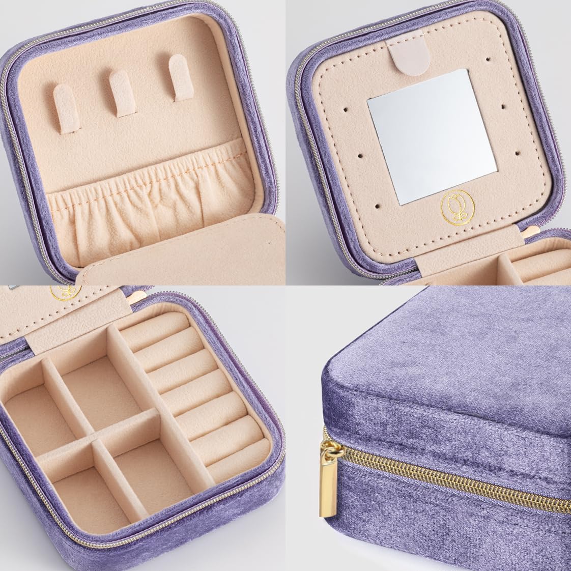 ZPROW Plush Velvet Travel Jewelry Case, Travel Jewelry Organizer, Jewelry Travel Case,Travel Jewelry Box,Small Jewelry Case,Jewelry Travel Box, Earring Organizer with Mirror - Periwinkle 4packs image 2