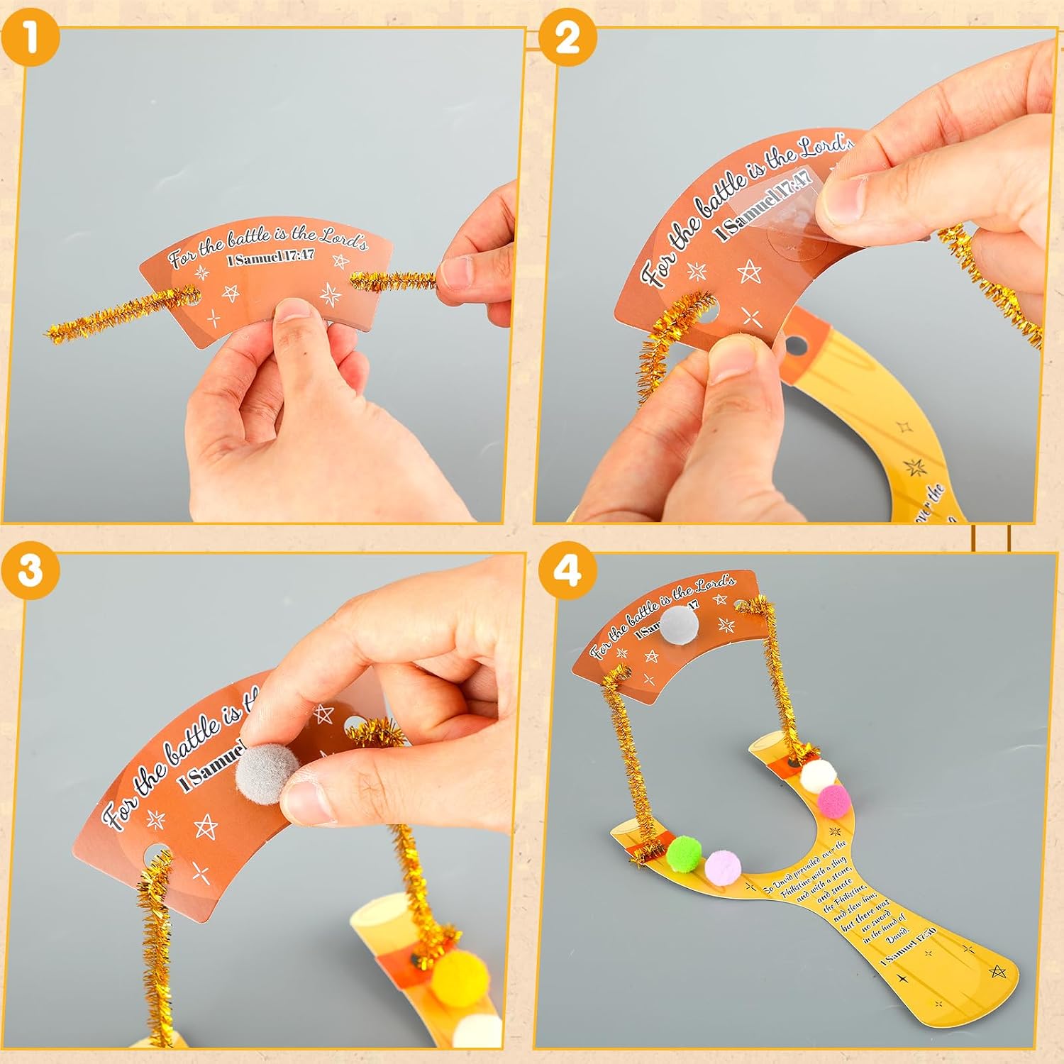 Motipuns 24 Sets David and Goliath Crafts Kit Bible Story Crafts Sunday School Slingshot Card for Bible Story Party Decorations Religious Education Gifts Christian Church Home Activities VBS Supplies