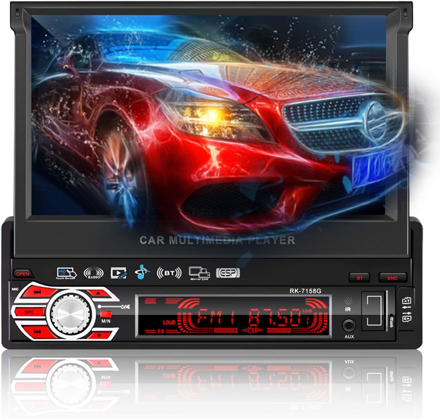 LESHP Car Stereo 1 Din Media Player Car MP5 Player Bluetooth with 7 inch Touch Screen, Rear View Camera, Mirrorlink, Sat Navigation, Support USB, AUX, BT, ESP, FM / AM Radio Car Multimedia Player