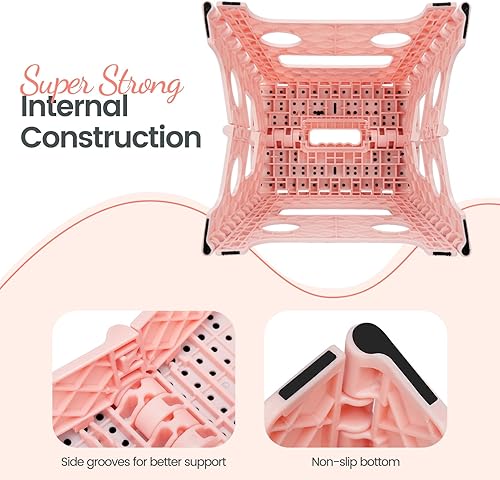 Miniatura 215 de Delxo Taburete plegable de 9 pulgadas, taburetes negros plegables para niños, taburete plegable portátil con asa, taburete plegable para cocina