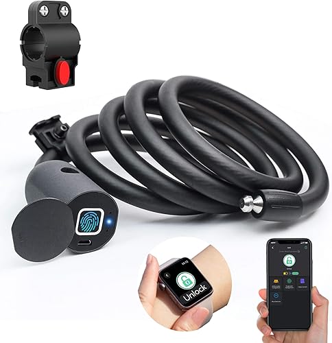 Candado de cable de huellas dactilares, 4.9 pies de largo, resistente, antirrobo, para bicicleta, resistente a la intemperie, sin llave,
