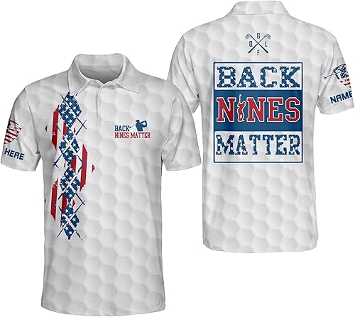 LASFOUR Camisas de golf divertidas personalizadas para hombres, camisas de golf locas para hombres, camisetas de golf con bandera de Estados Unidos,