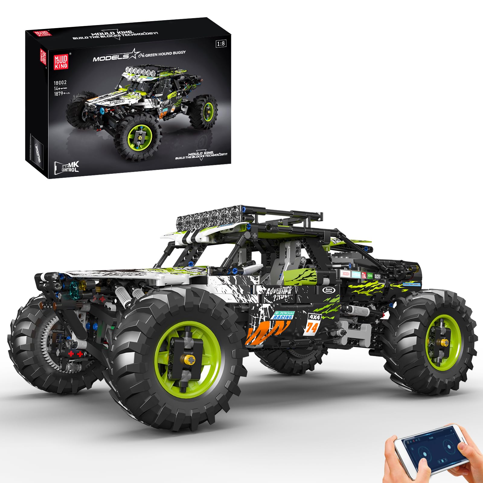 Mould King 18002 Technik Geländewagen Offroad-Buggy, RC Klemmbaustein-Modellbausatz mit Motoren, Geschenk für Erwachsene (1890 Teile)