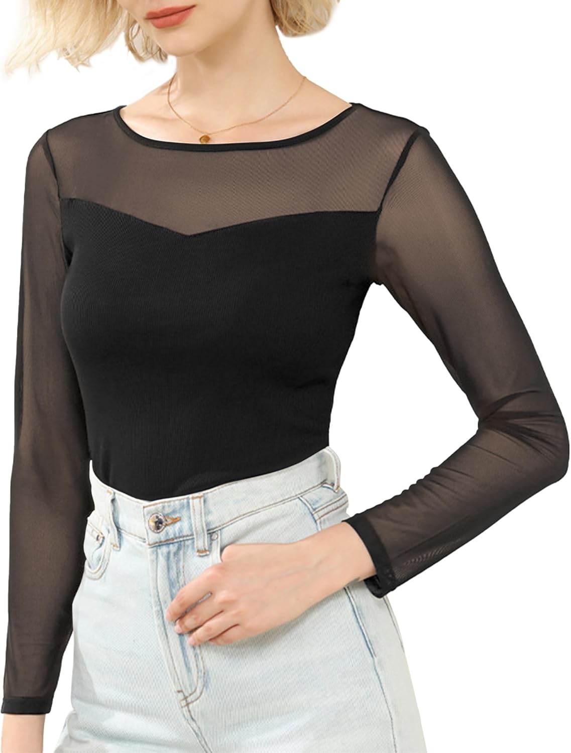 Famrrifuu Maglia Manica Lunga Donna Scollo a V Maglietta Elegante Basic Top Primavera Autunno Inverno T-Shirt,Nero,S