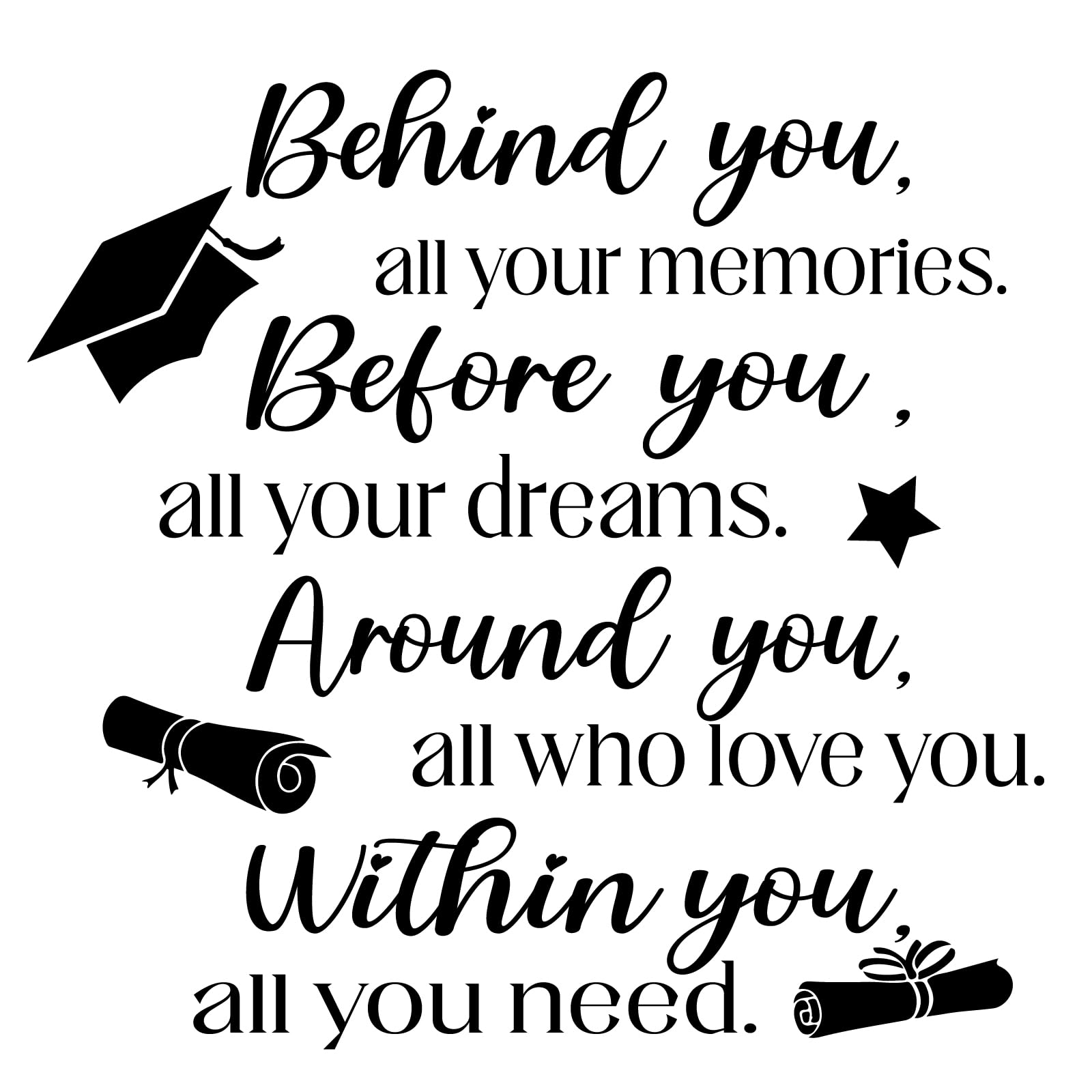 PLIGREAT 2 Sheets Graduation Quote Wall Decals, Removable Vinyl Wall Stickers Positive Behind You Walls Decor for Graduation Party Living Room Bedroom DIY Home Indoor Art Decorations