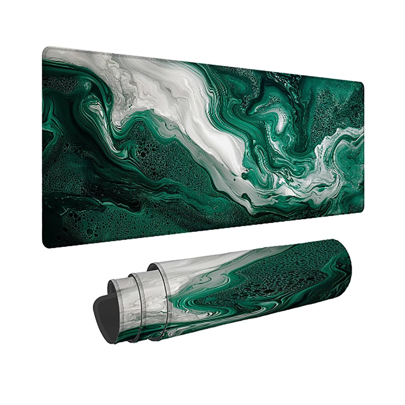 Podkładka pod mysz do gier XXL zielony marmurowy wzór, mata na biurko XXL - 1400 x 600 x 3 mm - pod ręką biurko, podkładka pod mysz dla graczy antypoślizgowa gumowa podkładka zszyte krawędzie, dla