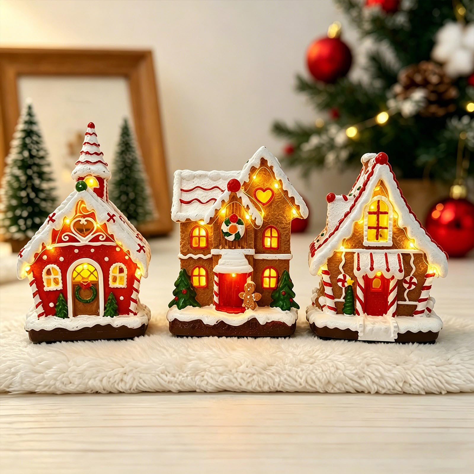 Casa de pan de jengibre musical con iluminación LED con 8 melodías alegres para decoración del hogar de temporada, adorno de Navidad, decoración musical de Navidad