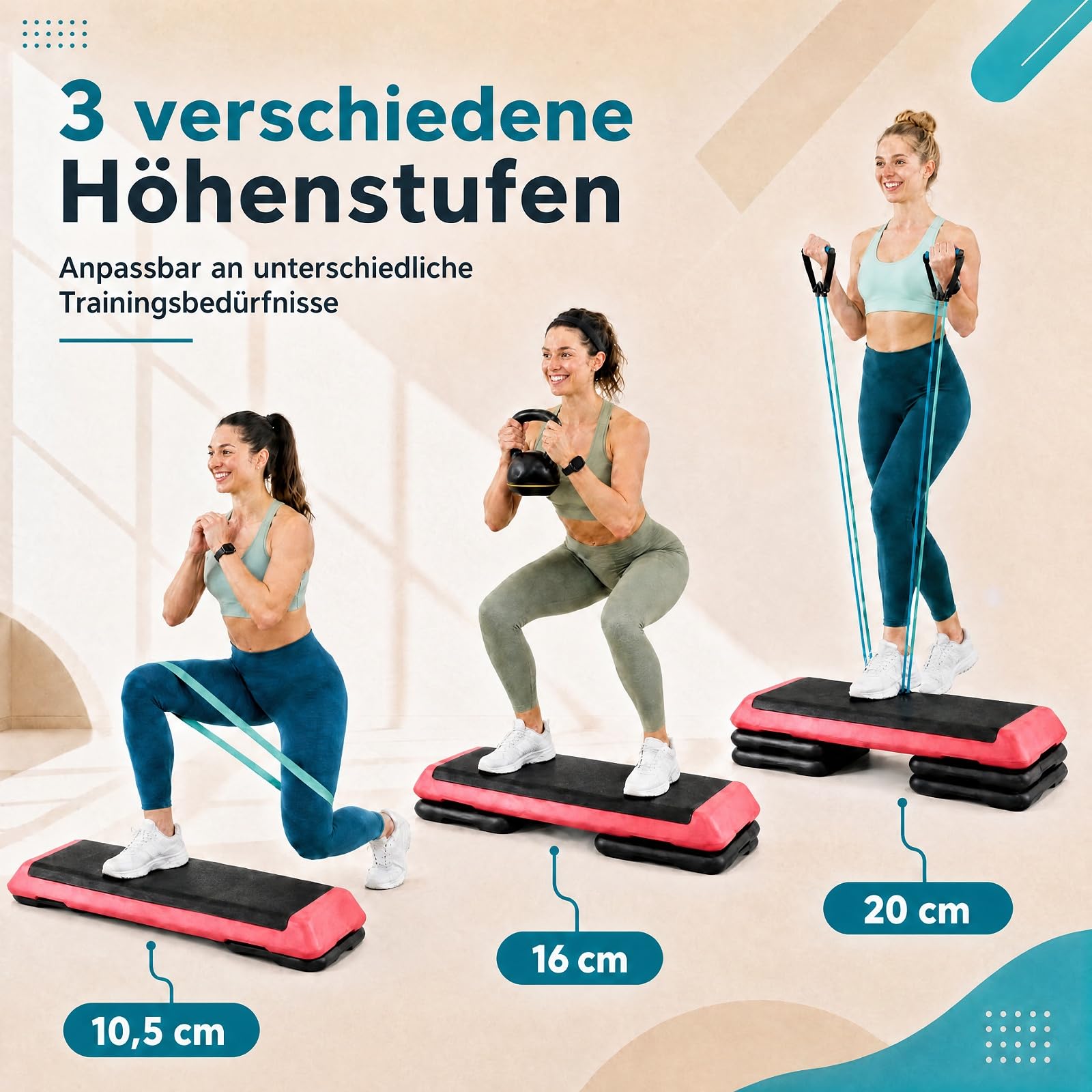 GYMAX Steppbrett Professional, 3 - Fach höhenverstellbar | Aerobic Stepper mit rutschfester Oberfläche, 150 kg belastbar, Fitness Stepper für Büro, Zuhause & Fitnessstudio