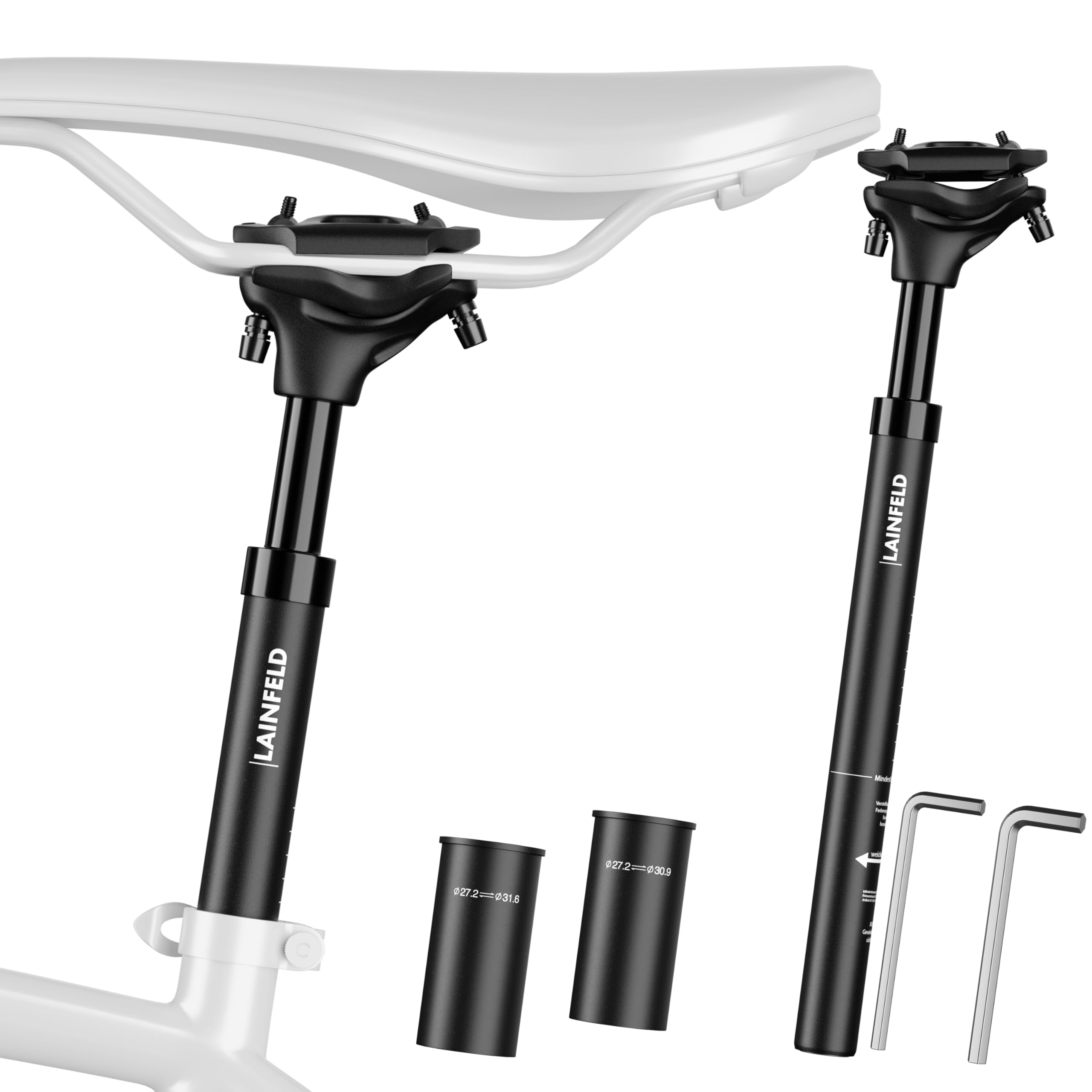 Tige de Selle Suspendue LAINFELD | Outils Inclus | 27,2 mm, 30,9 mm ou 31,6 mm | Tige de Selle Suspendue réglable VTT vélo électrique Femme Homme