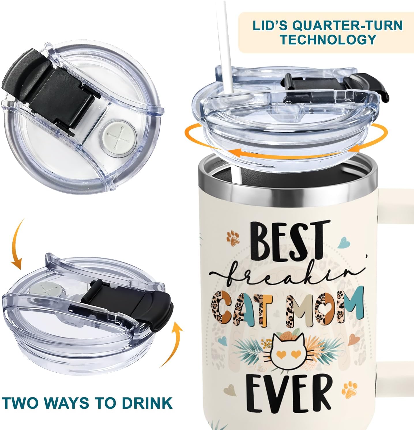 Cat Lover Gifts For Women - Mothers Day Gifts From Cats - Birthday, Christmas Gift For Cats Owners, Cat Mom - Pet Lovers Gift Idea For Woman - 40oz Tumbler With Handle & Straw - Image 4
