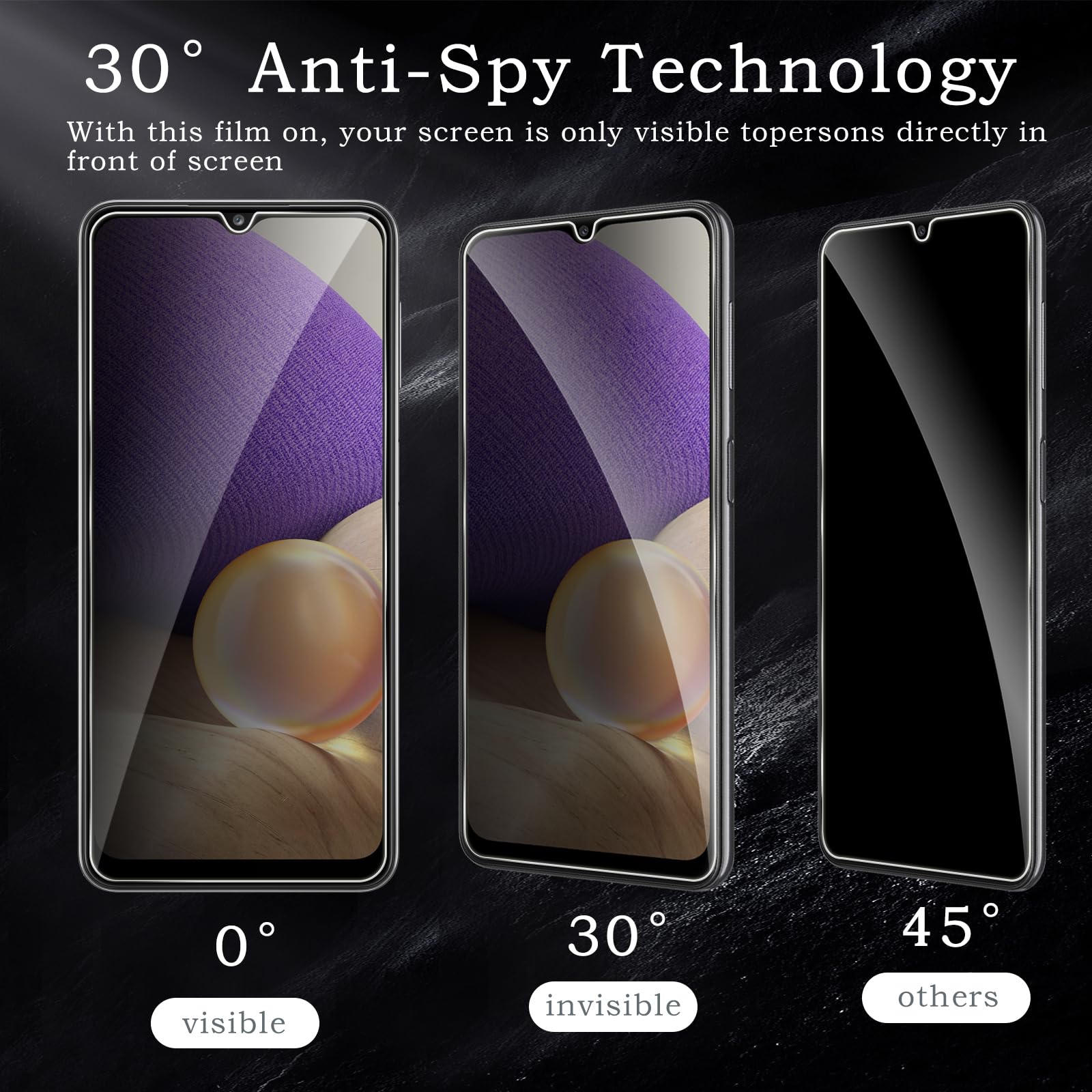 Pellicola protettiva per la privacy per Samsung Galaxy A32 5G, accessori in vetro temperato infrangibile, pellicola in vetro temperato anti spia, compatibile con custodie, ultra resistente, durezza